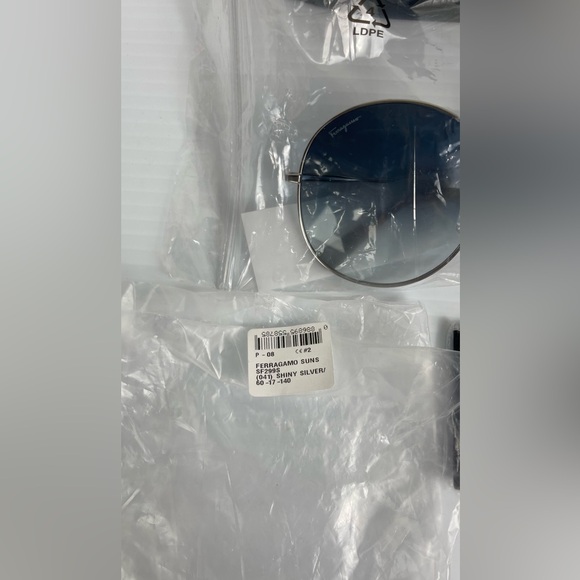 FERRAGAMO Oversized Gradient Blue Round Lens Silver Color Frame Sunglasses 60mm - Picture 14 of 14